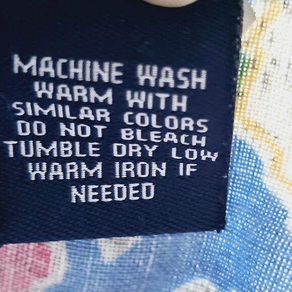 Chaps Linen Blend Button-Up Blouse Blue Floral Ruffled Collar Sz 12 Cottagecore - Picture 6 of 6